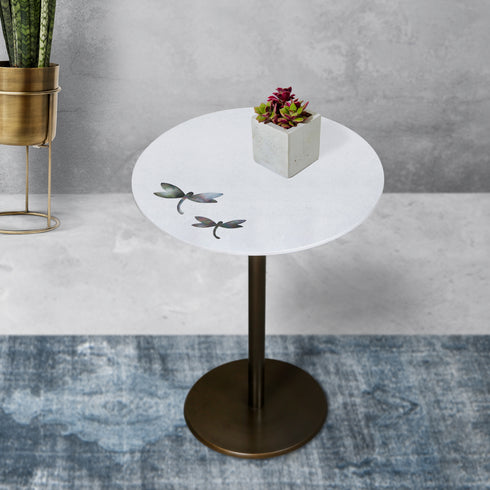 White Accent Table with Mother of Pearl Inlay